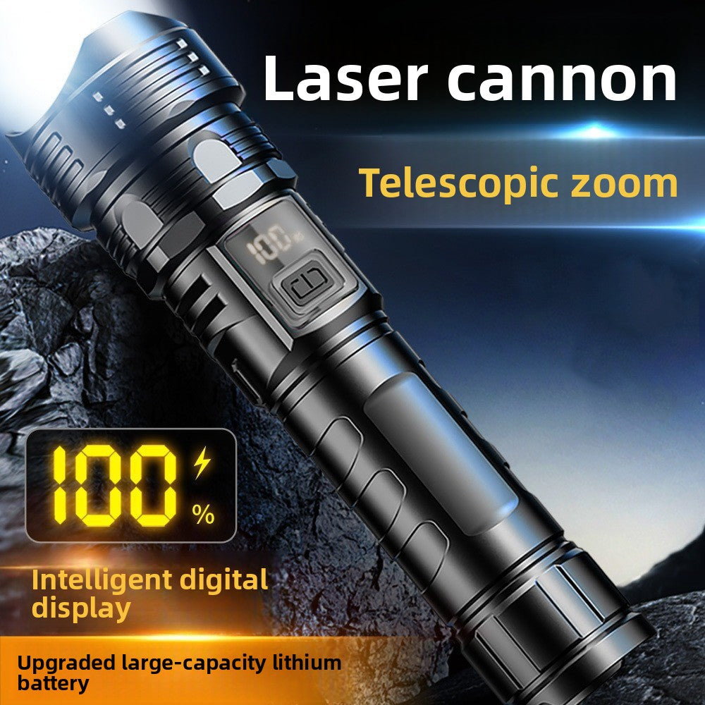 KAWELL High Power White Laser Flashlight – Rechargeable, Zoomable, Digital Display, Outdoor Searchlight