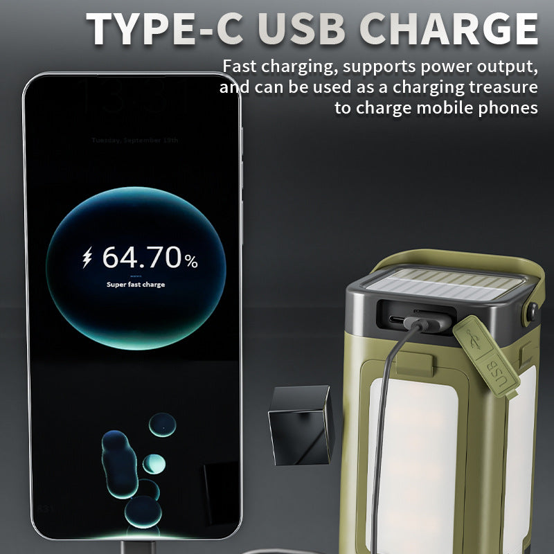 LY24 Solar Camping Light – 4-Leaf Folding LED Lantern with Power Bank & USB-C Charging