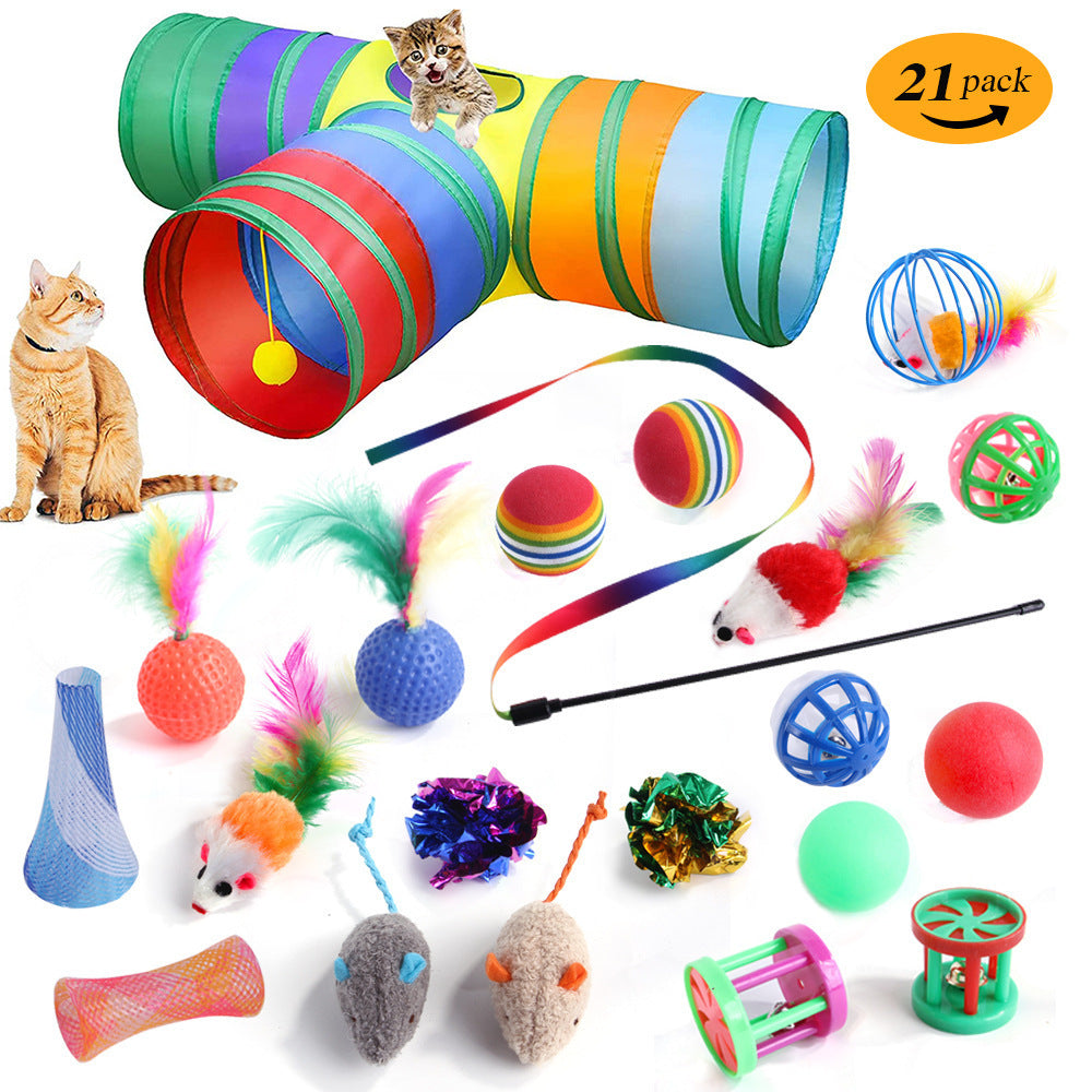 Interactive Cat Toy Set – Tunnel, Feather Wand, Plush Mouse & Sound Toys for Indoor Cats