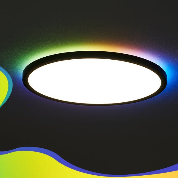 KAWELL Smart LED Ceiling Light – RGB Backlight + 3-Color Dimming, Ultra-Thin Round Panel, 24W, Infrared & WiFi Control (White/Black Frame)