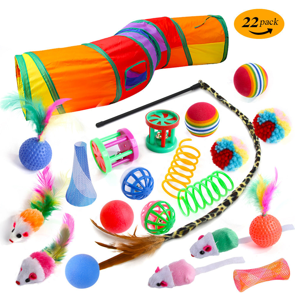 Interactive Cat Toy Set – Tunnel, Feather Wand, Plush Mouse & Sound Toys for Indoor Cats