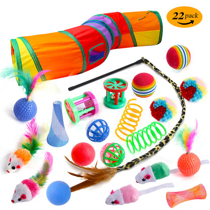 Interactive Cat Toy Set – Tunnel, Feather Wand, Plush Mouse & Sound Toys for Indoor Cats