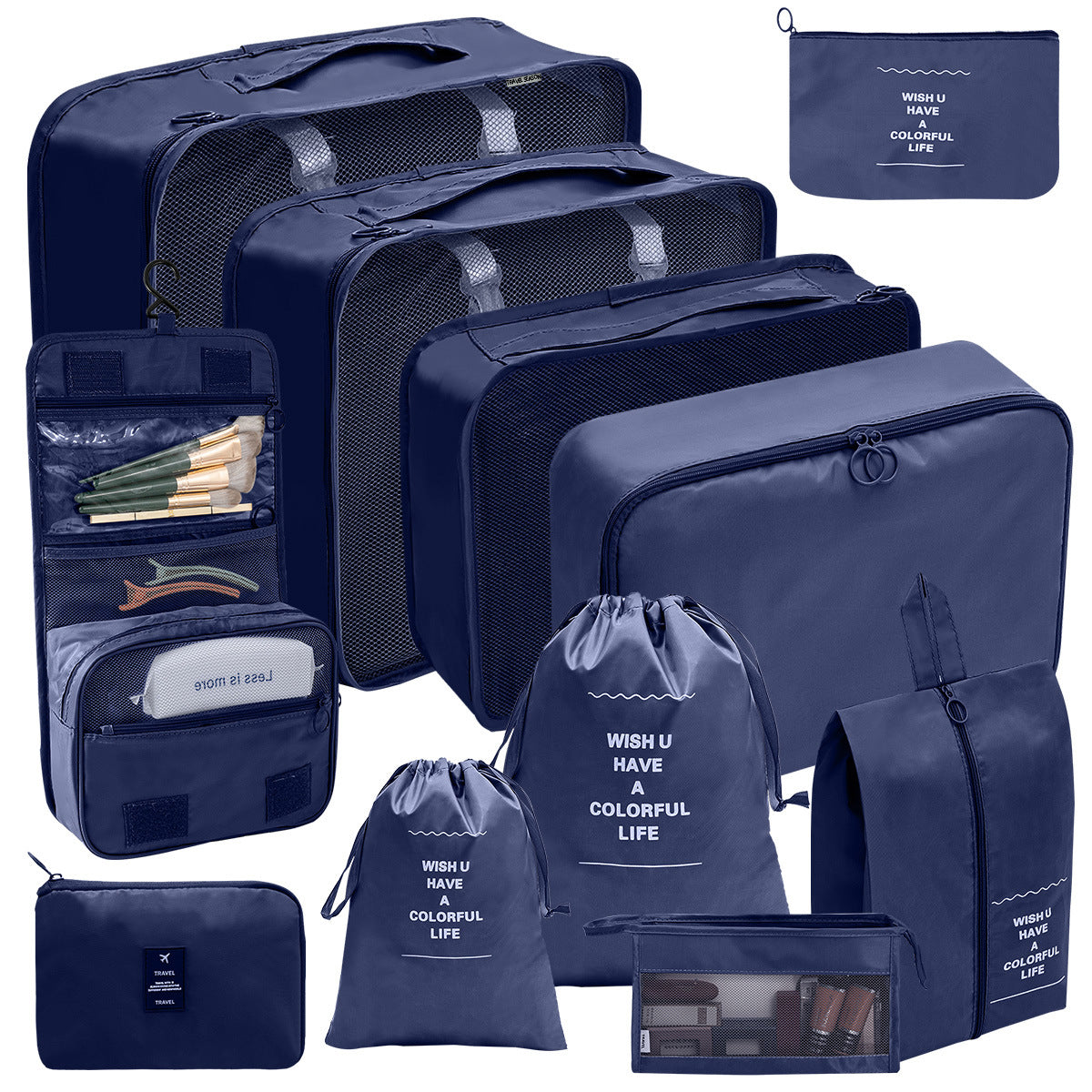 KAWELL Travel Storage Bag Set — 11-Piece Digital & Toiletry Organizer with Cosmetic Pouch, Shoe Bag & Packing Cubes