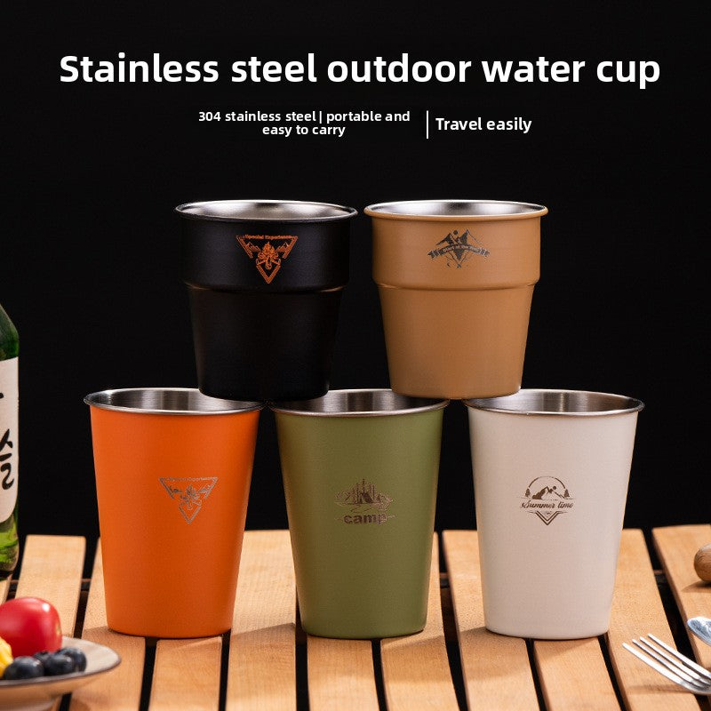 350ml Stainless Steel Camping Cup – Portable Outdoor Mug, 5 Colors + 4-Piece Set