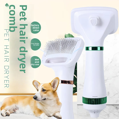 2-in-1 Pet Hair Dryer and Grooming Brush - Professional Dog & Cat Blow Dryer with Detangling Comb for Home Pet Grooming