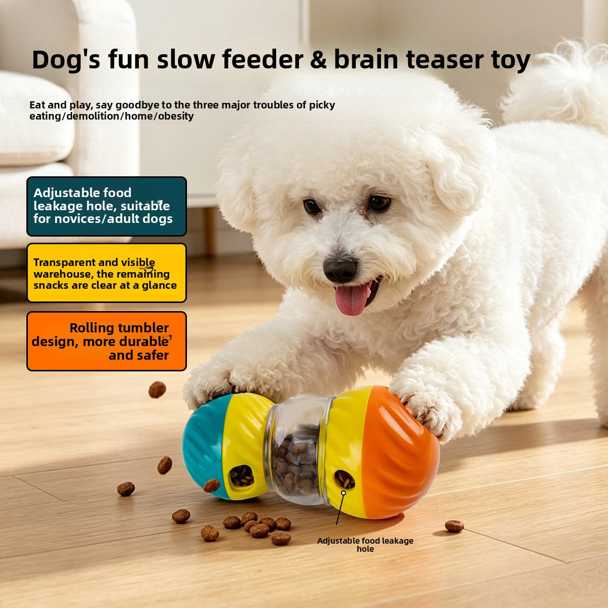 Interactive Dog Treat Dispensing Ball | Rotating Slow Feeder Toy with Adjustable Holes & Transparent Design