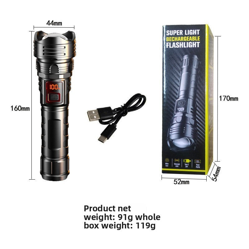 KAWELL High Power White Laser Flashlight – Rechargeable, Zoomable, Digital Display, Outdoor Searchlight