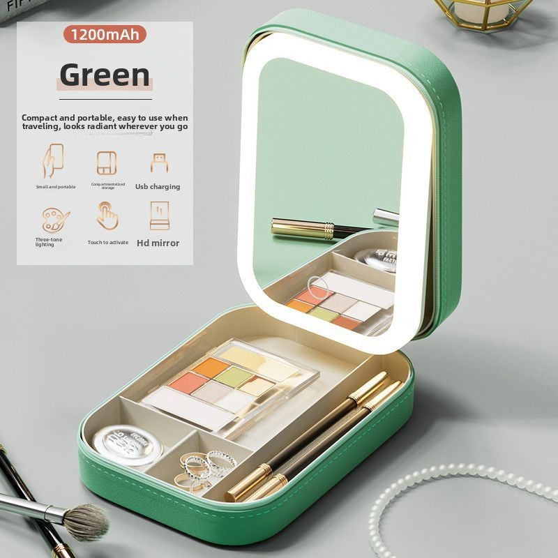 LED Makeup Mirror with Jewelry Storage Box — Smart Touch Tri-Color Lighting | Portable Vanity Mirror