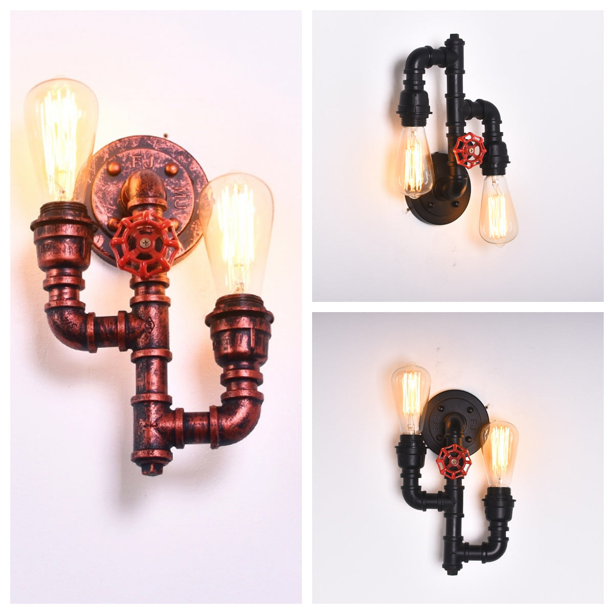 Vintage Industrial Double Head Wall Sconce – Wrought Iron Pipe Light for Bar, Restaurant & Hallway