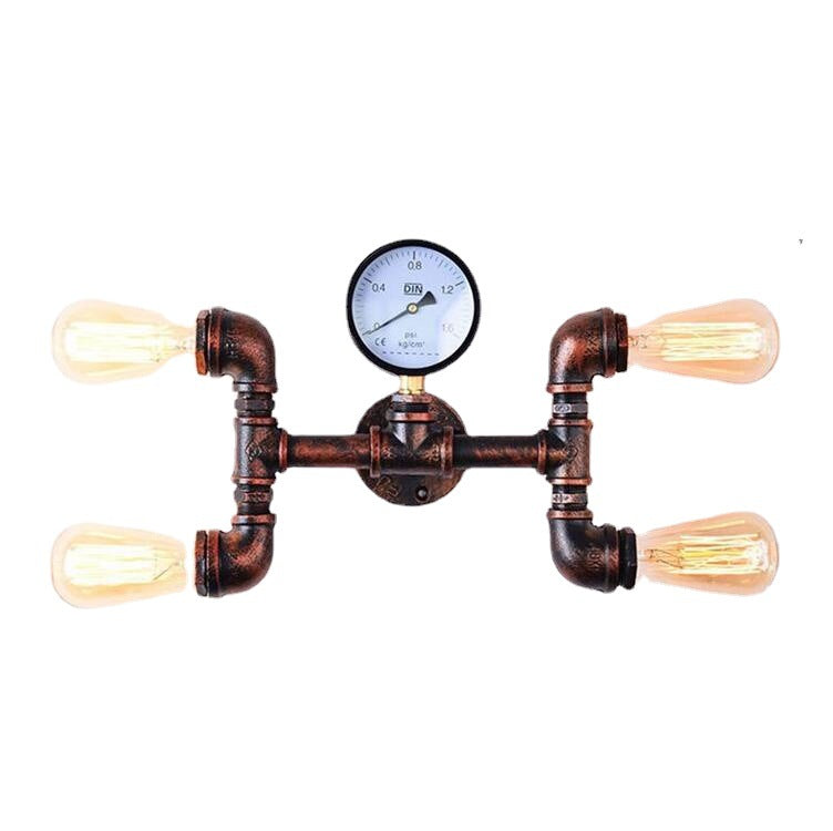 Industrial Pipe Wall Light – 4-Head Wrought Iron Retro LED Sconce for Bar, Cafe & Loft Decor