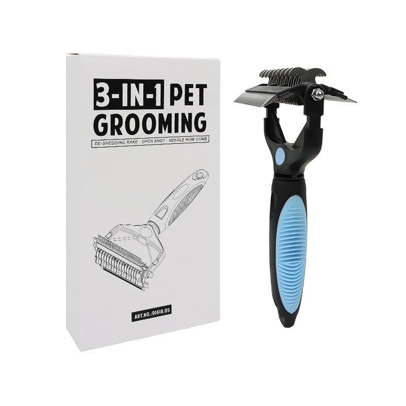 3-in-1 Pet Dematting Comb for Dogs & Cats – Deshedding Slicker Brush with Knot Remover