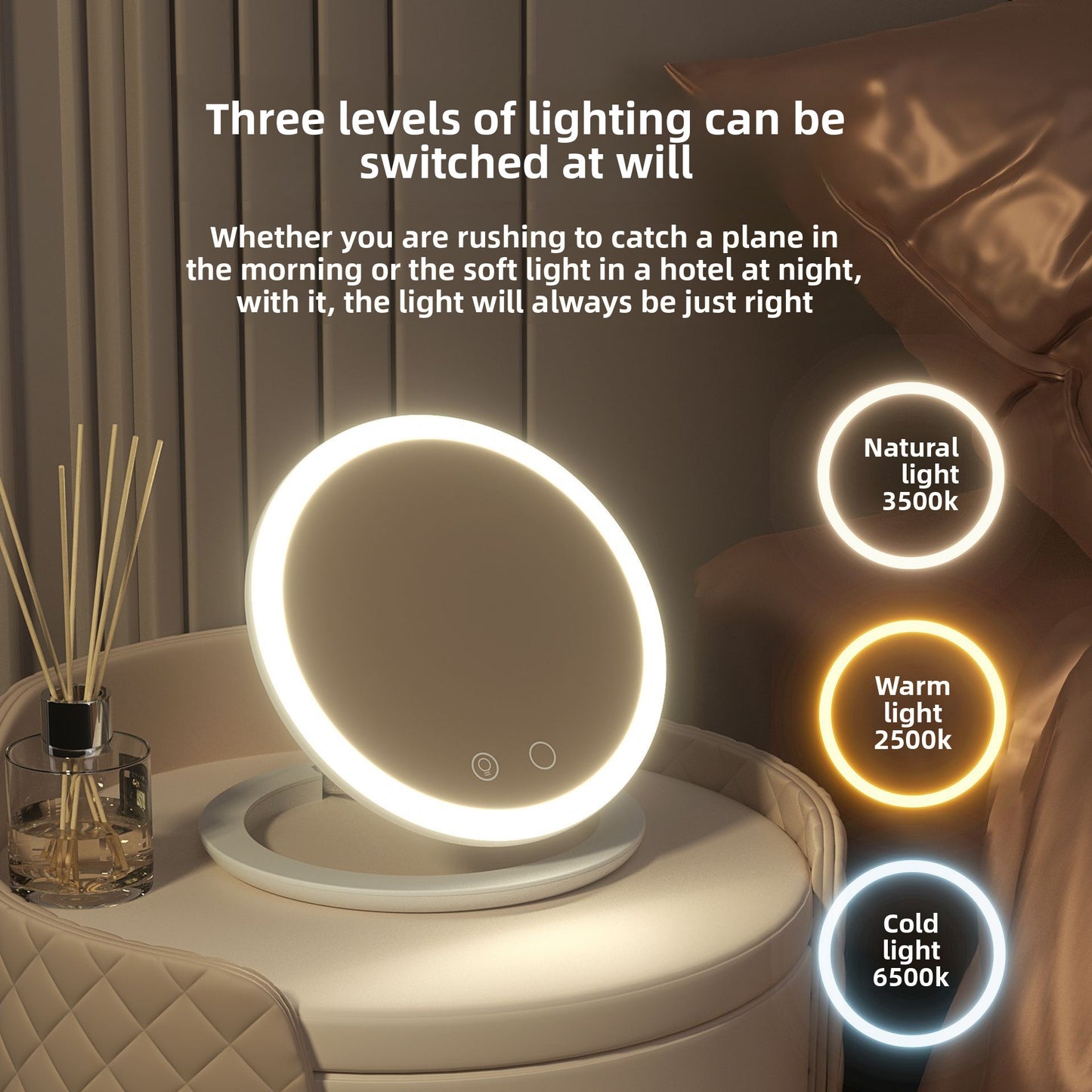 Folding Travel LED Makeup Mirror with Lights — Portable Compact Vanity Mirror (MR-L1051C)
