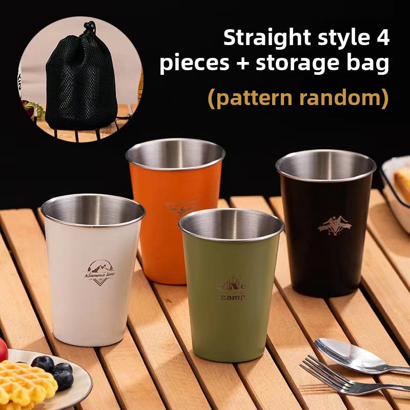350ml Stainless Steel Camping Cup – Portable Outdoor Mug, 5 Colors + 4-Piece Set