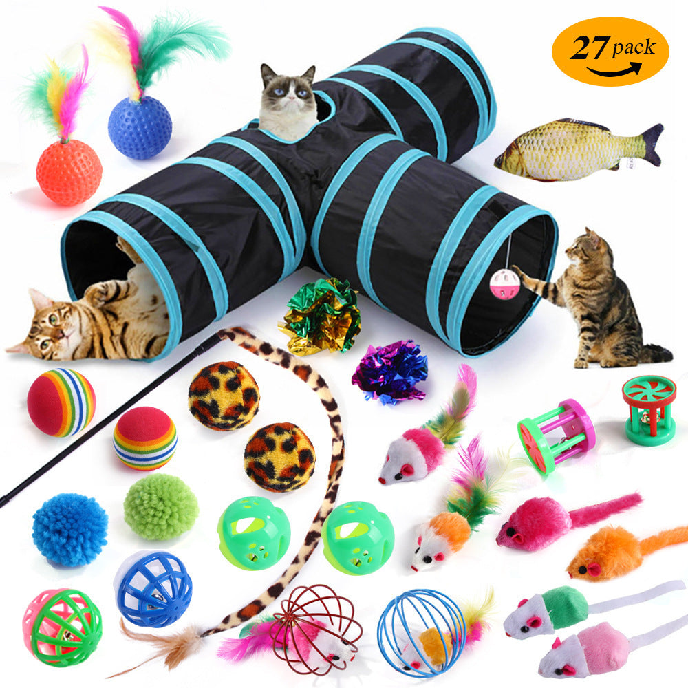Interactive Cat Toy Set – Tunnel, Feather Wand, Plush Mouse & Sound Toys for Indoor Cats