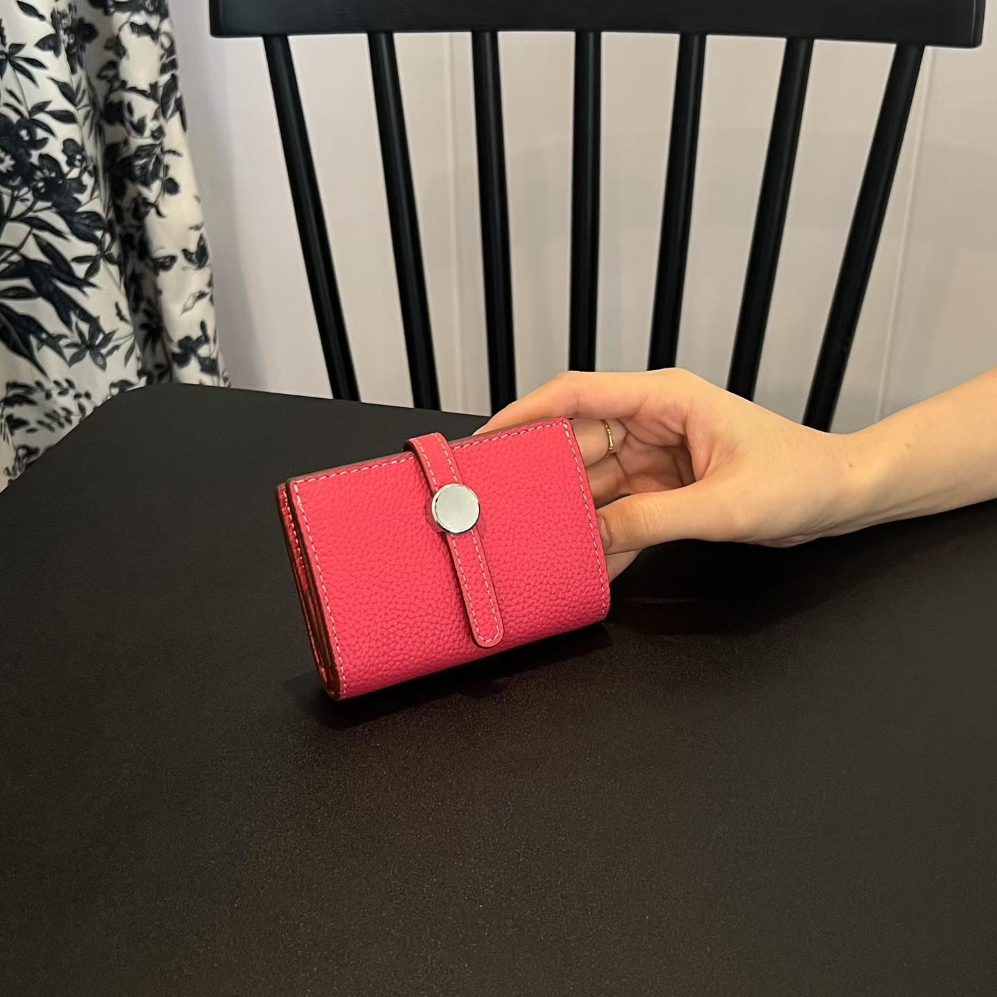 Genuine Leather Mini Wallet for Women – Slim Coin Purse with Strap Buckle & ID Window