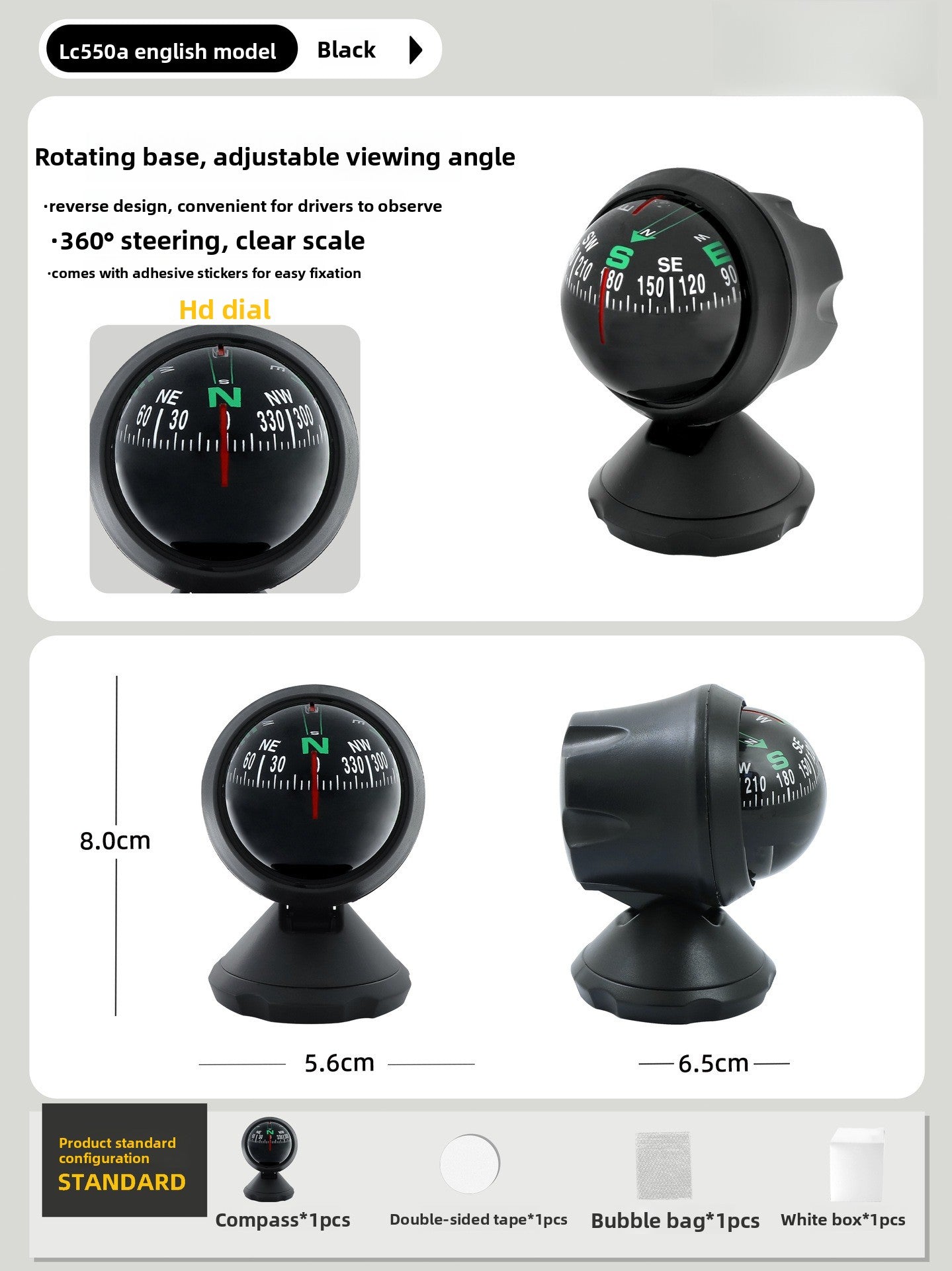 KAWELL High Precision Multifunctional Compass – Luminous, Car & Outdoor Hiking Navigation
