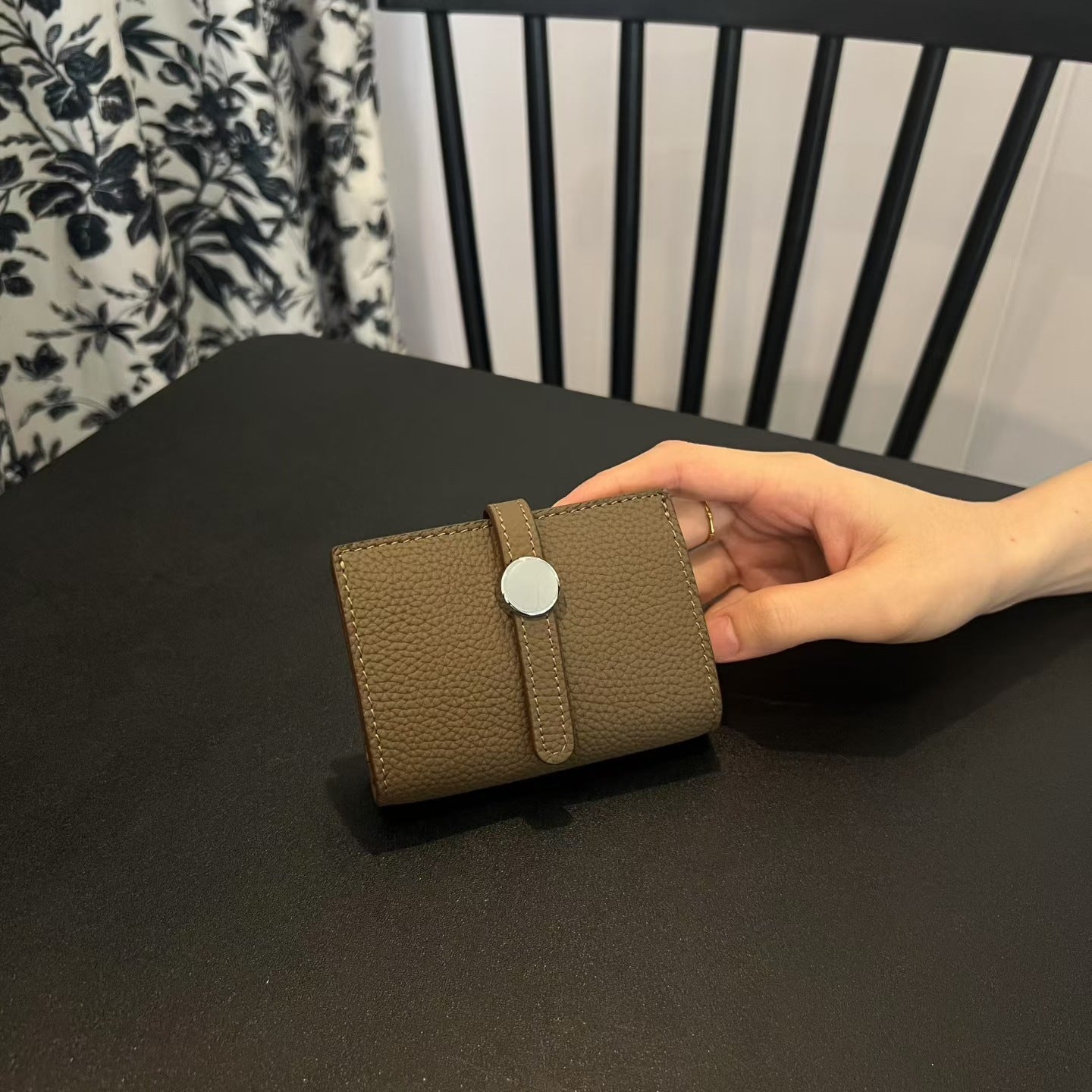 Genuine Leather Mini Wallet for Women – Slim Coin Purse with Strap Buckle & ID Window