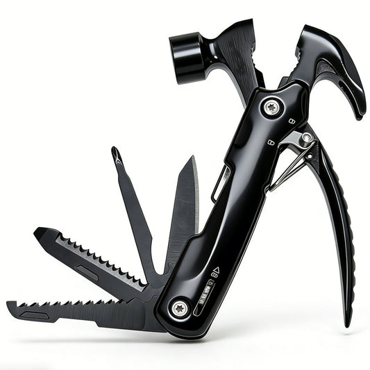 KAWELL Multi-Function Folding Tool Pliers – Stainless Steel Camping Hammer with Window Breaker & Life Cone