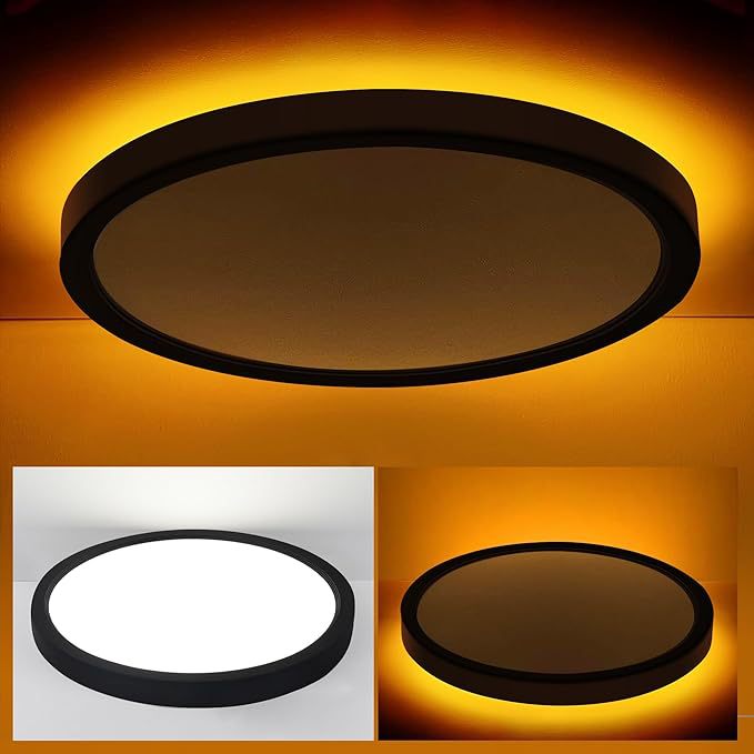 KAWELL Smart LED Ceiling Light – RGB Backlight + 3-Color Dimming, Ultra-Thin Round Panel, 24W, Infrared & WiFi Control (White/Black Frame)
