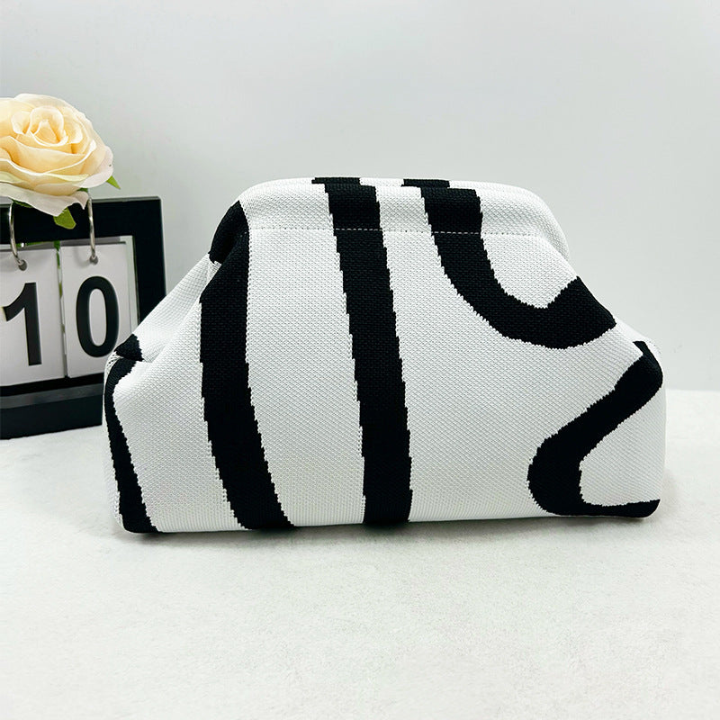Striped Knitted Clutch Bag | Large Capacity Portable Cosmetic & Beach Bag for Women