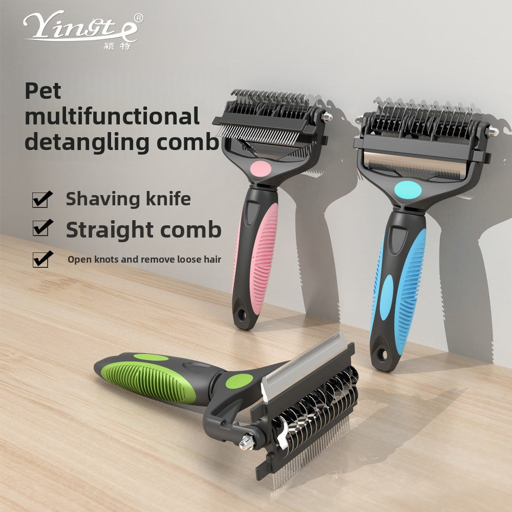3-in-1 Pet Dematting Comb for Dogs & Cats – Deshedding Slicker Brush with Knot Remover