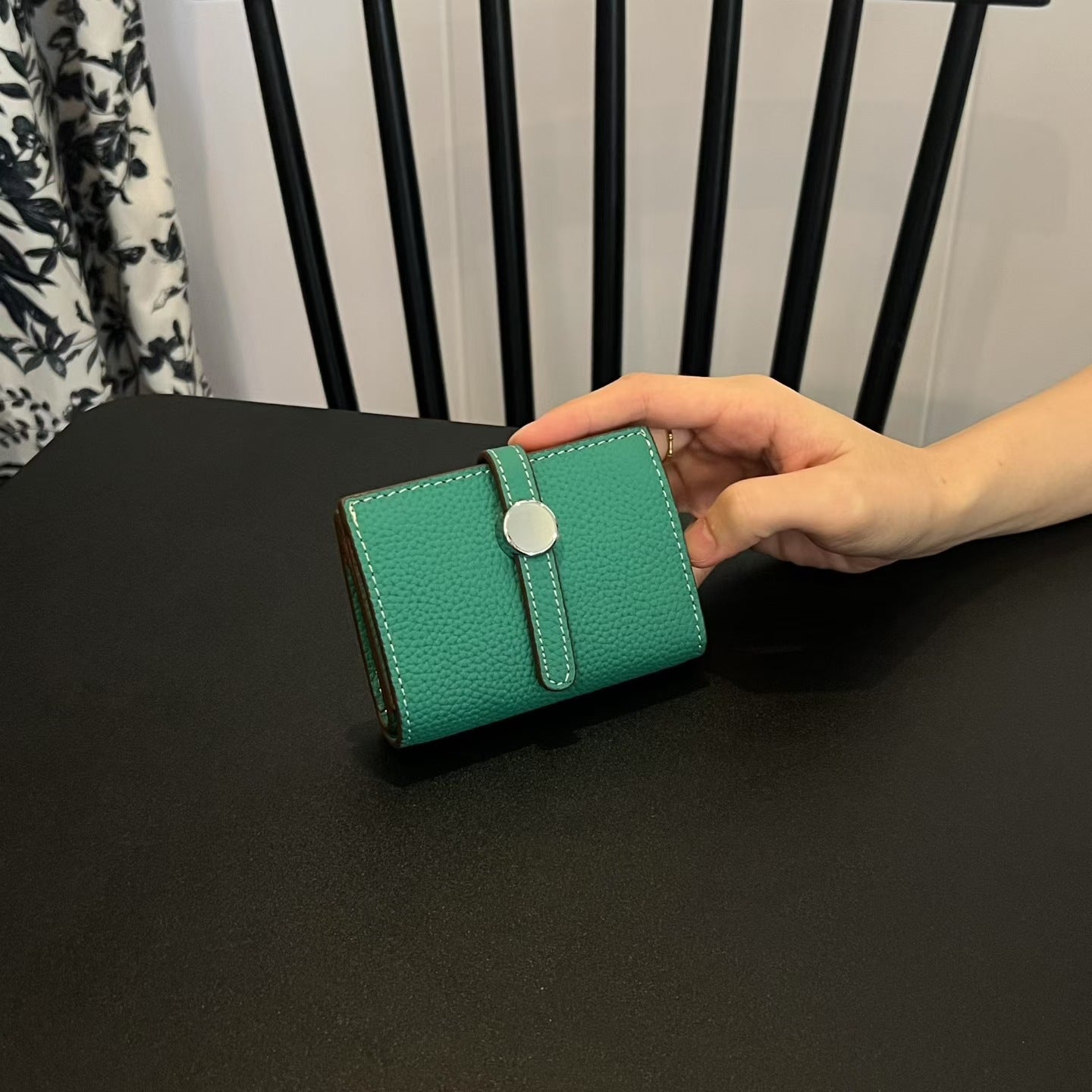 Genuine Leather Mini Wallet for Women – Slim Coin Purse with Strap Buckle & ID Window