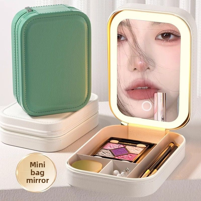 LED Makeup Mirror with Jewelry Storage Box — Smart Touch Tri-Color Lighting | Portable Vanity Mirror