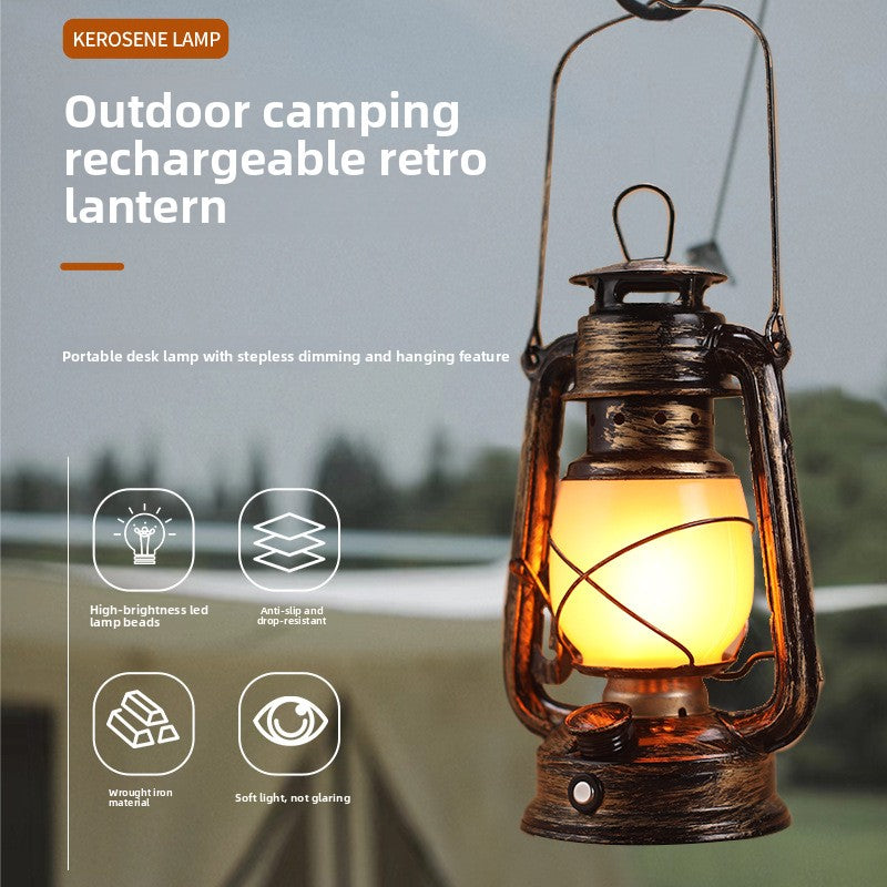 KAWELL Retro Horse Lamp | LED Camping Lantern with Flame & 3-Color Dimming | Rechargeable Portable Tent Light