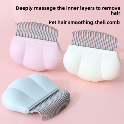 Shell-Shaped Pet Massage Brush - Soft Silicone Grooming Comb for Cat & Dog Hair Removal and Detangling