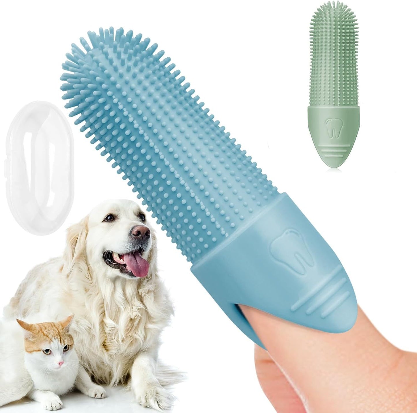 Pet Silicone Finger Toothbrush – Gentle Dental Care for Cats and Dogs | Blue Green Beige