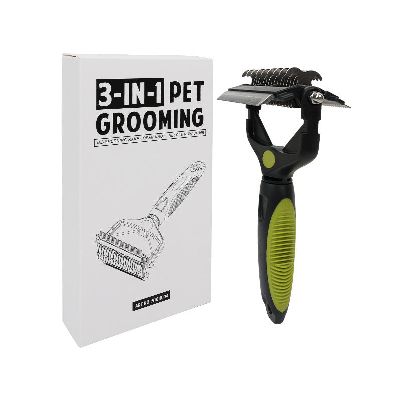 3-in-1 Pet Dematting Comb for Dogs & Cats – Deshedding Slicker Brush with Knot Remover