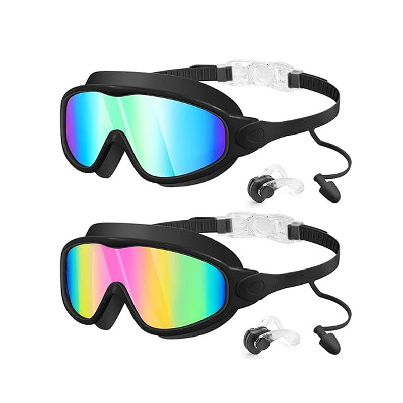 Kids Swimming Goggles with Earplugs & Nose Clip | Anti-Fog HD Large Frame