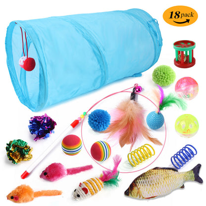 Interactive Cat Toy Set – Tunnel, Feather Wand, Plush Mouse & Sound Toys for Indoor Cats