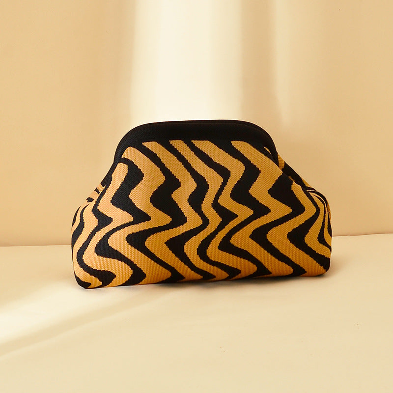 Striped Knitted Clutch Bag | Large Capacity Portable Cosmetic & Beach Bag for Women