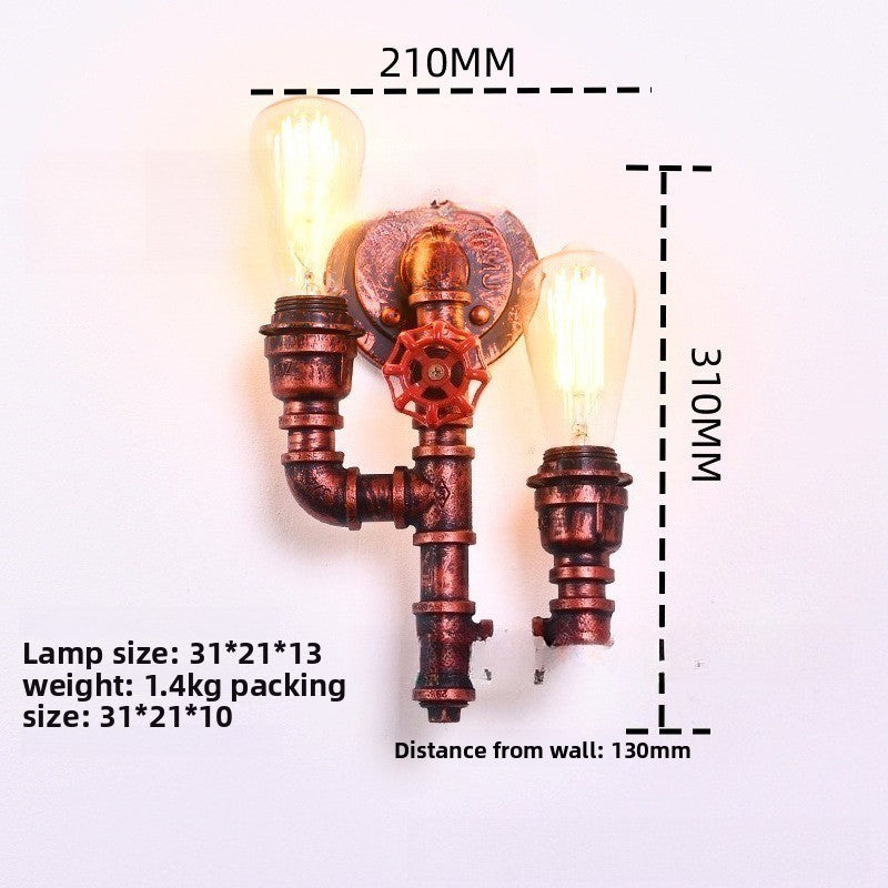 Vintage Industrial Double Head Wall Sconce – Wrought Iron Pipe Light for Bar, Restaurant & Hallway