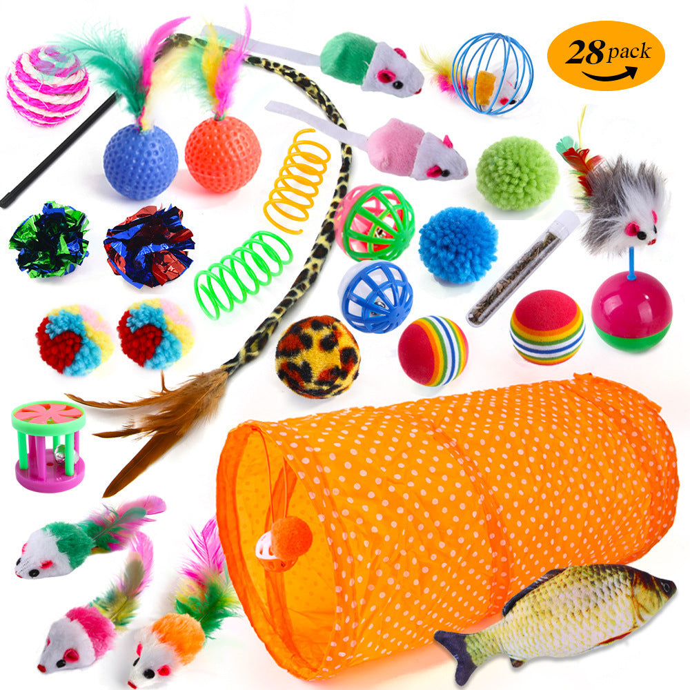 Interactive Cat Toy Set – Tunnel, Feather Wand, Plush Mouse & Sound Toys for Indoor Cats
