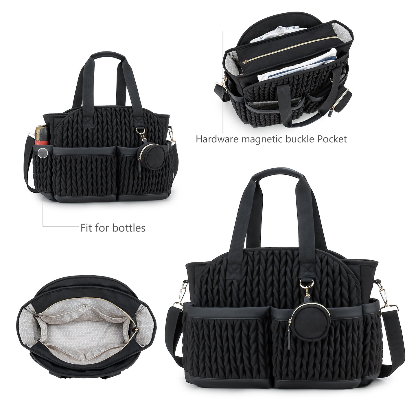 Embroidery Mommy Bag – Shoulder & Portable Diaper Storage Bag, 4 Colors