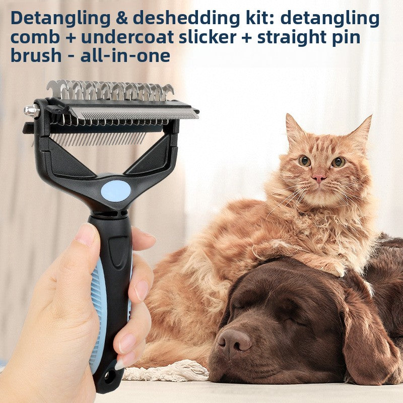 3-in-1 Pet Dematting Comb for Dogs & Cats – Deshedding Slicker Brush with Knot Remover