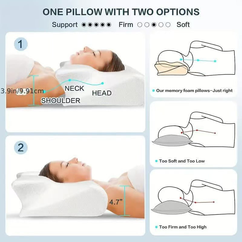 Memory Foam Butterfly Pillow – Ergonomic Cervical Support Pillow with Ice Silk Cover