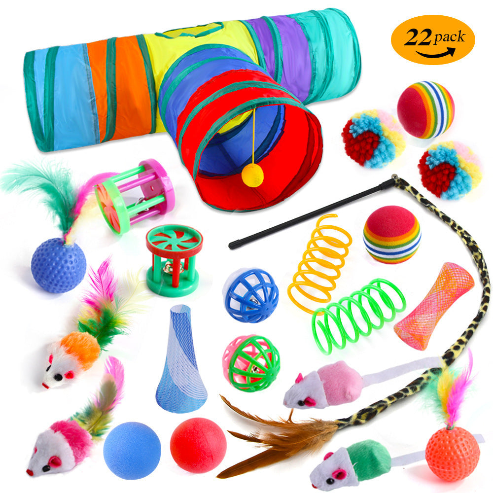 Interactive Cat Toy Set – Tunnel, Feather Wand, Plush Mouse & Sound Toys for Indoor Cats