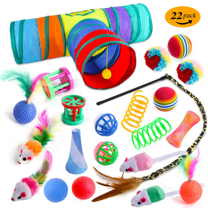 Interactive Cat Toy Set – Tunnel, Feather Wand, Plush Mouse & Sound Toys for Indoor Cats