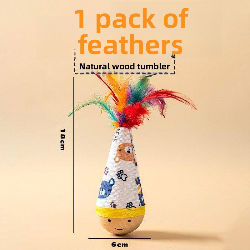Cat Toys Natural Beech Tumbler Twist Toy Feather Teaser Cat Stick Scratch Resistant Bite Self Hi Pet Toys