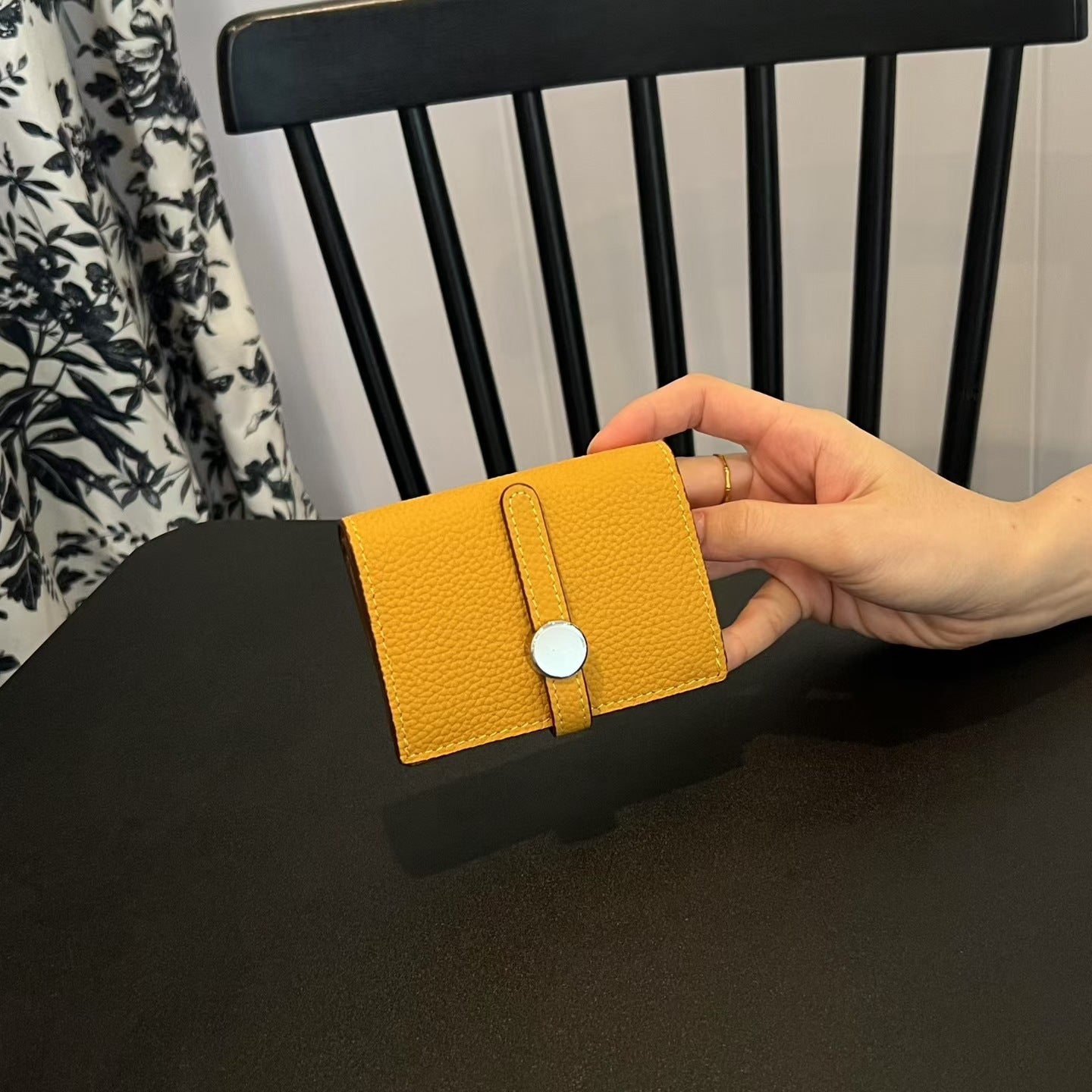 Genuine Leather Mini Wallet for Women – Slim Coin Purse with Strap Buckle & ID Window