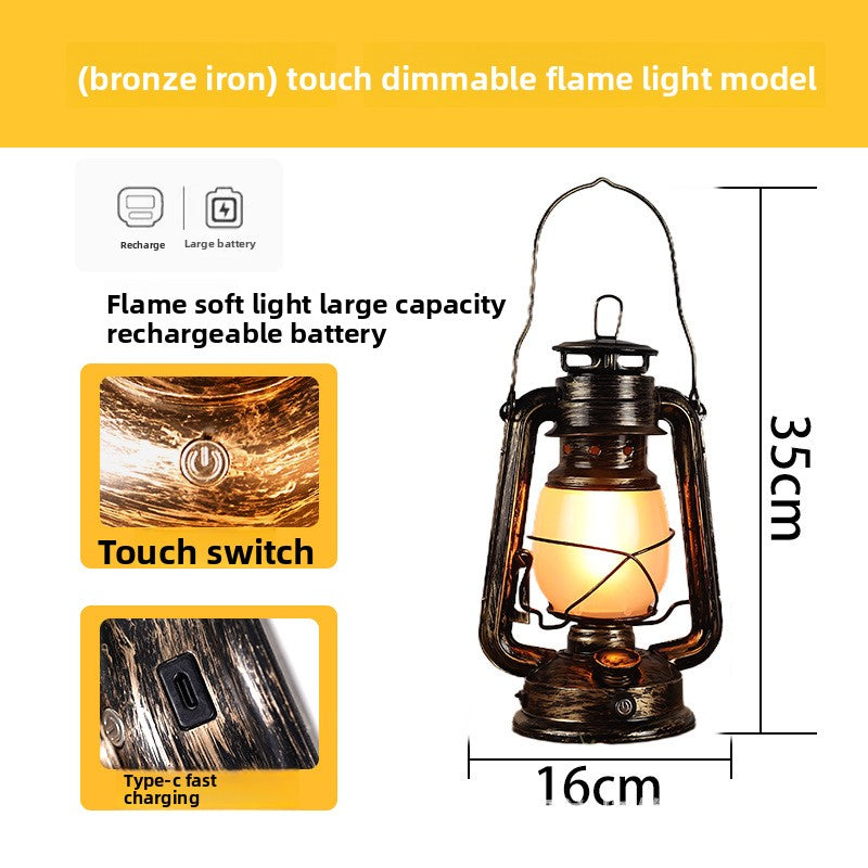 KAWELL Retro Horse Lamp | LED Camping Lantern with Flame & 3-Color Dimming | Rechargeable Portable Tent Light