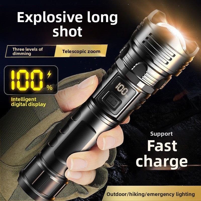 KAWELL High Power White Laser Flashlight – Rechargeable, Zoomable, Digital Display, Outdoor Searchlight