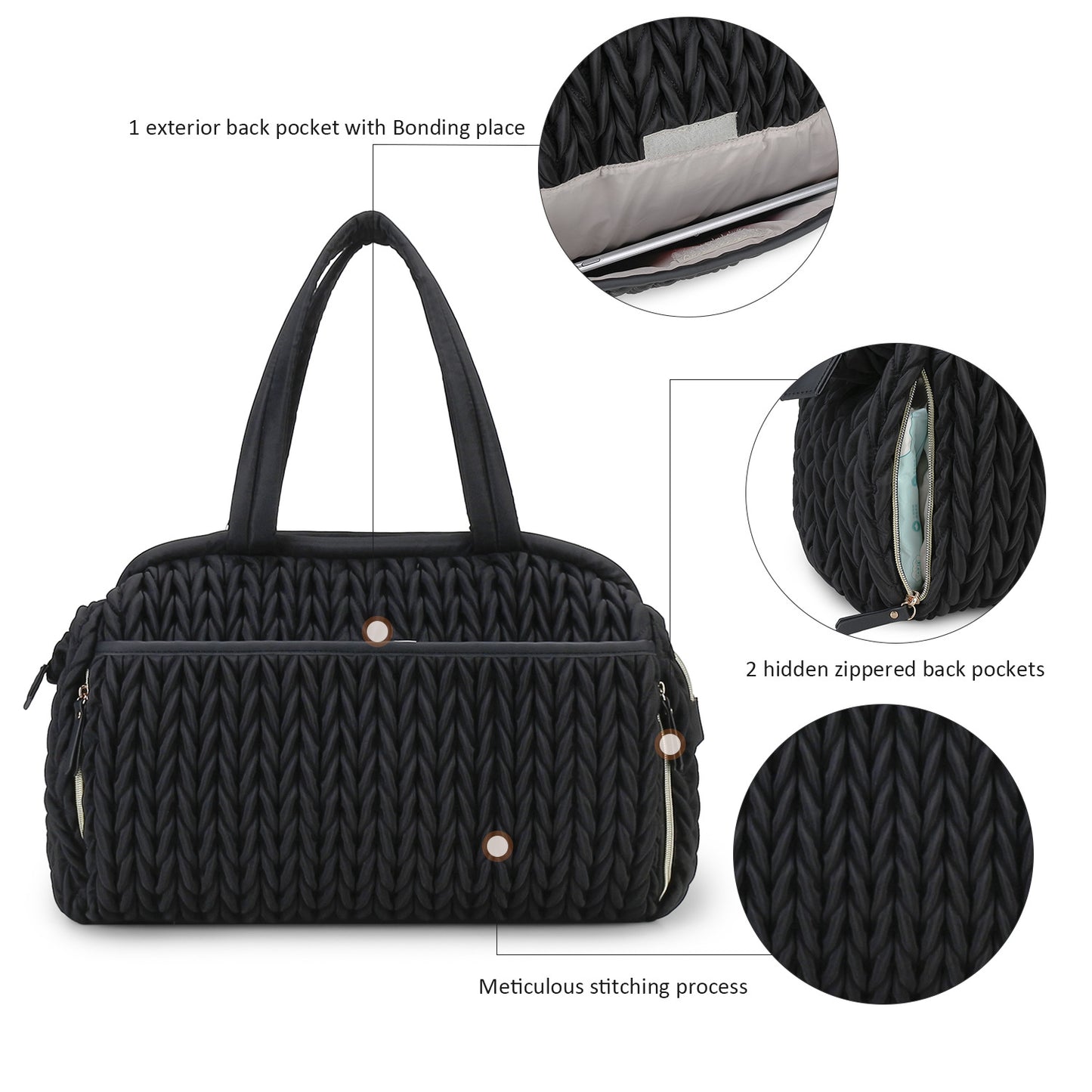 Embroidery Mommy Bag — Large Capacity Waterproof Shoulder Diaper Bag with Bottle Insulation