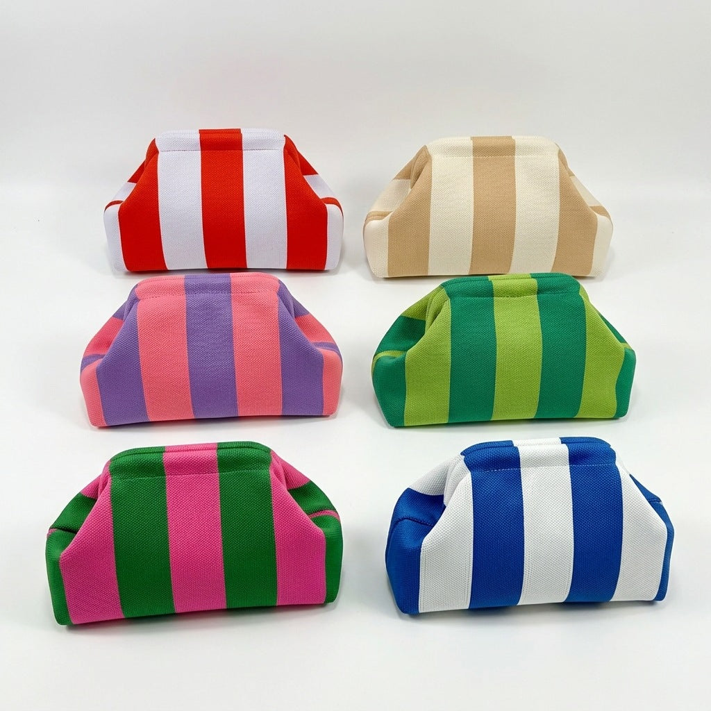 Striped Knitted Clutch Bag | Large Capacity Portable Cosmetic & Beach Bag for Women