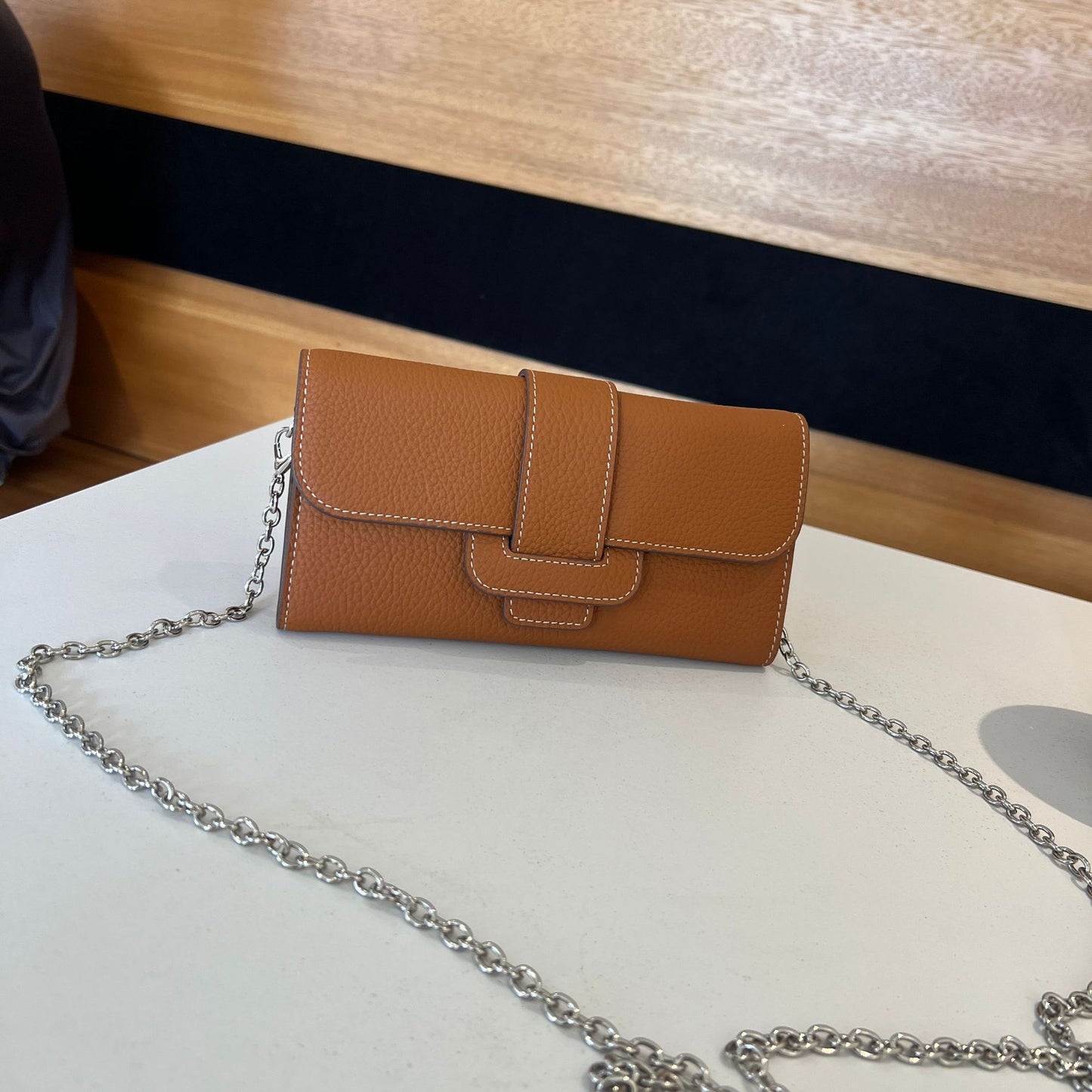 Women's Genuine Leather Chain Shoulder Bag – Large Capacity Crossbody Clutch Wallet