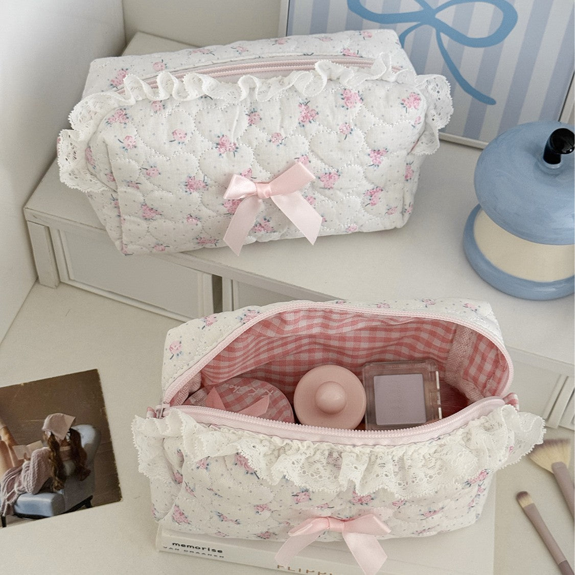 Pink Rose Lace Storage Bag – Large Capacity Organizer for Women