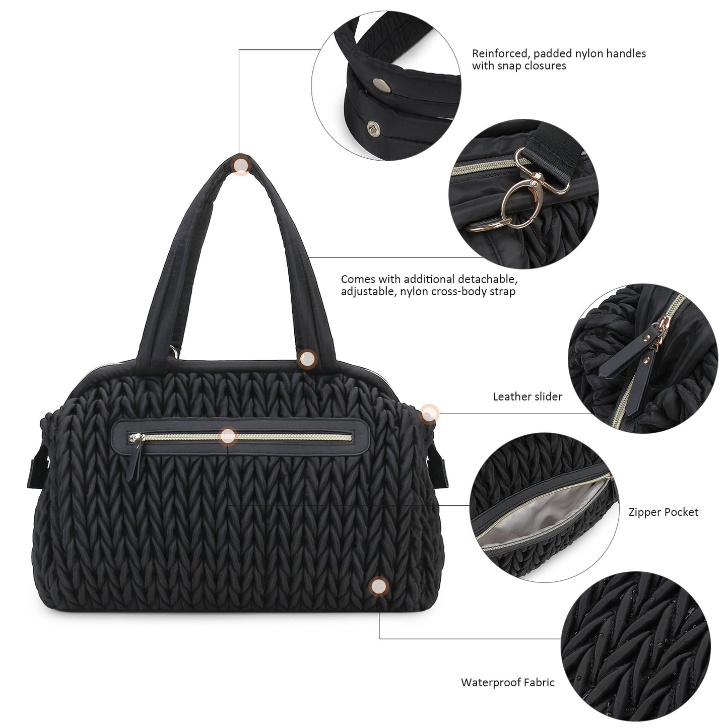 Embroidery Mommy Bag — Large Capacity Waterproof Shoulder Diaper Bag with Bottle Insulation